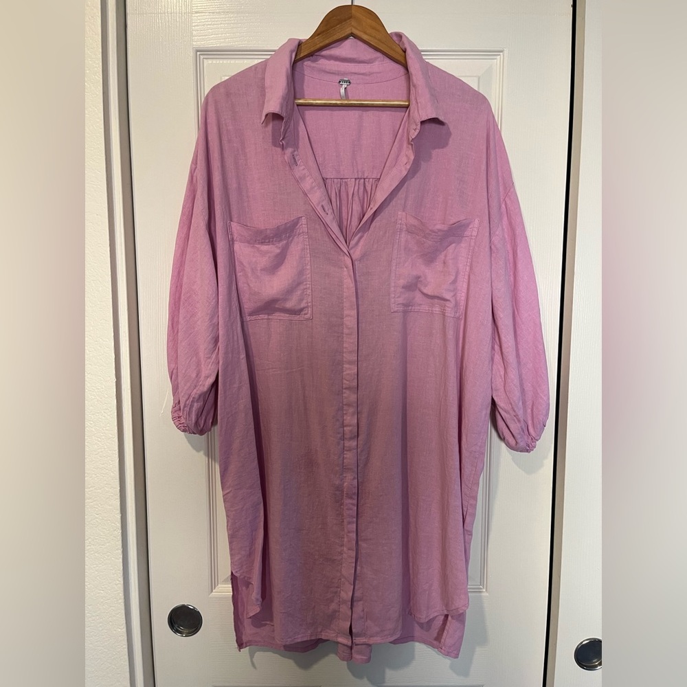 Cute Lavender/Pink, Linen, Shirt Dress. YFB. Size Large. Like New. Never Worn.